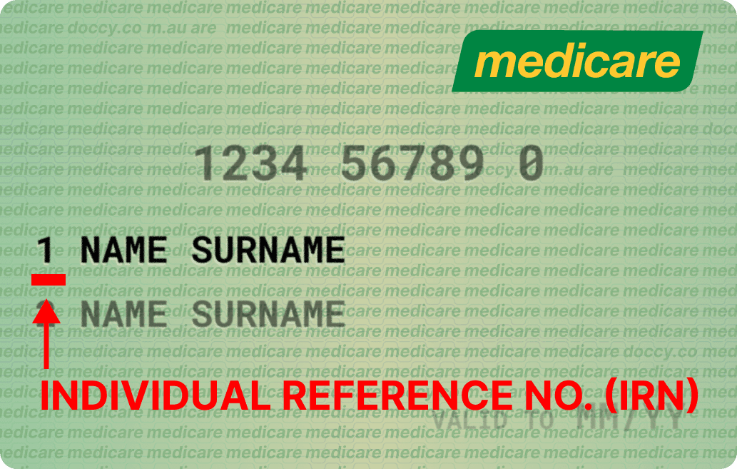 Medicare card showing the IRN location